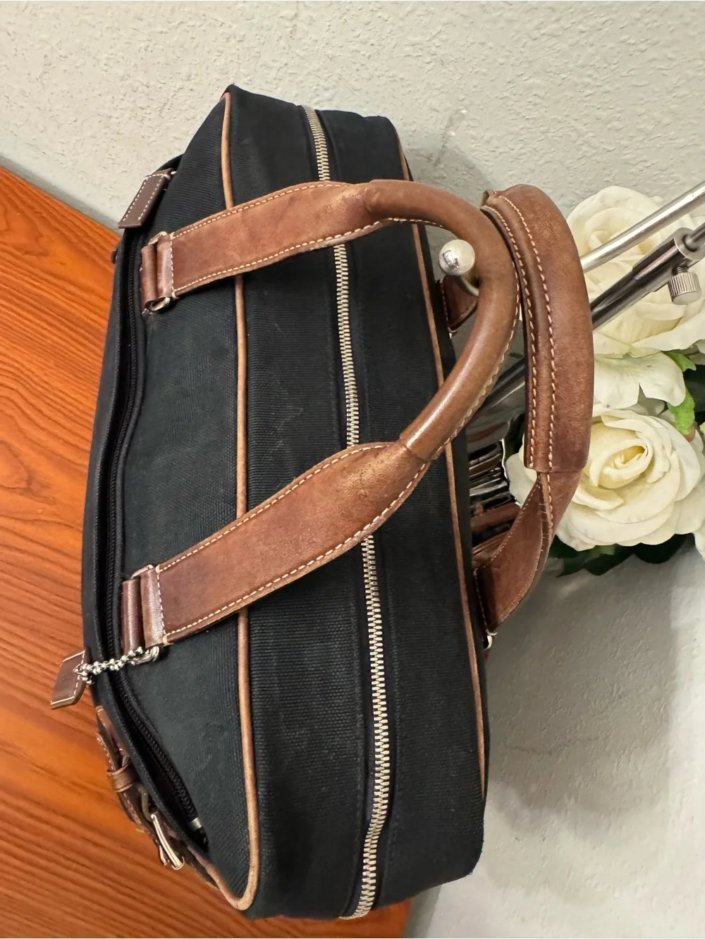 Coach Black Canvas Briefcase with Brown Leather Trim